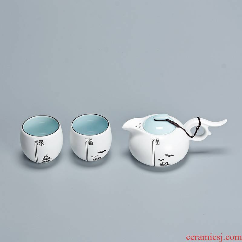 Jun is a complete set of small fat white travel kung fu tea tea tray two feature set a pot of ceramic teapot portable