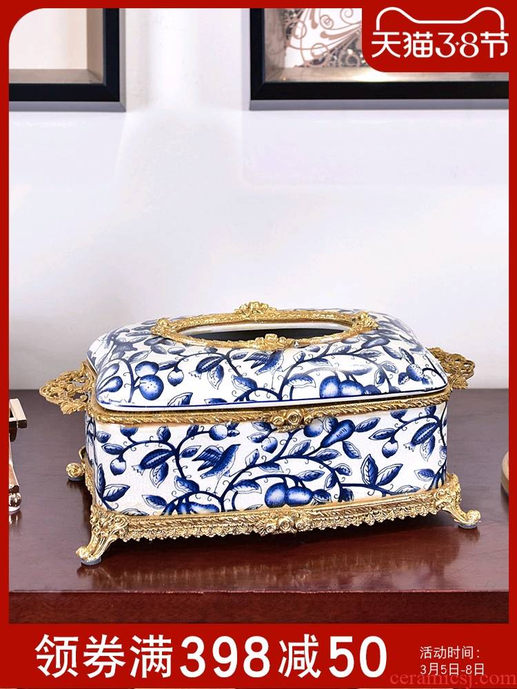 New Chinese style restoring ancient ways ceramic tissue box European - style key-2 luxury living room smoke box home household decorative paper box of furnishing articles