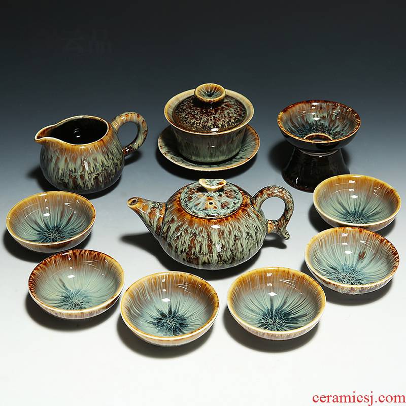 Variable temmoku glaze ceramic kung fu tea sets the teapot teacup sea household tureen ceramic tea cups