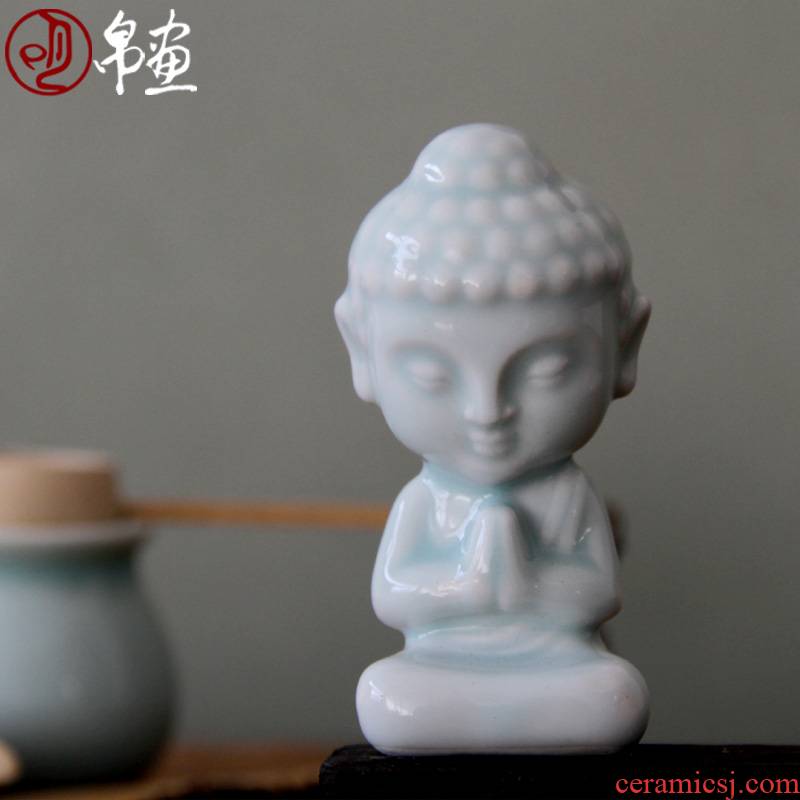 Shadow green ceramic small crossing their creative its elves tea pet/meditation figure of Buddha of record limit sweet comfort small tea pet