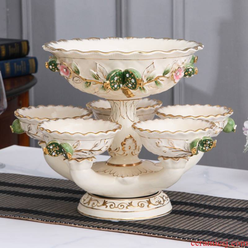 SAN road fort European compote creative rotating double bowl large home furnishing articles ceramic fruit bowl sitting room tea table
