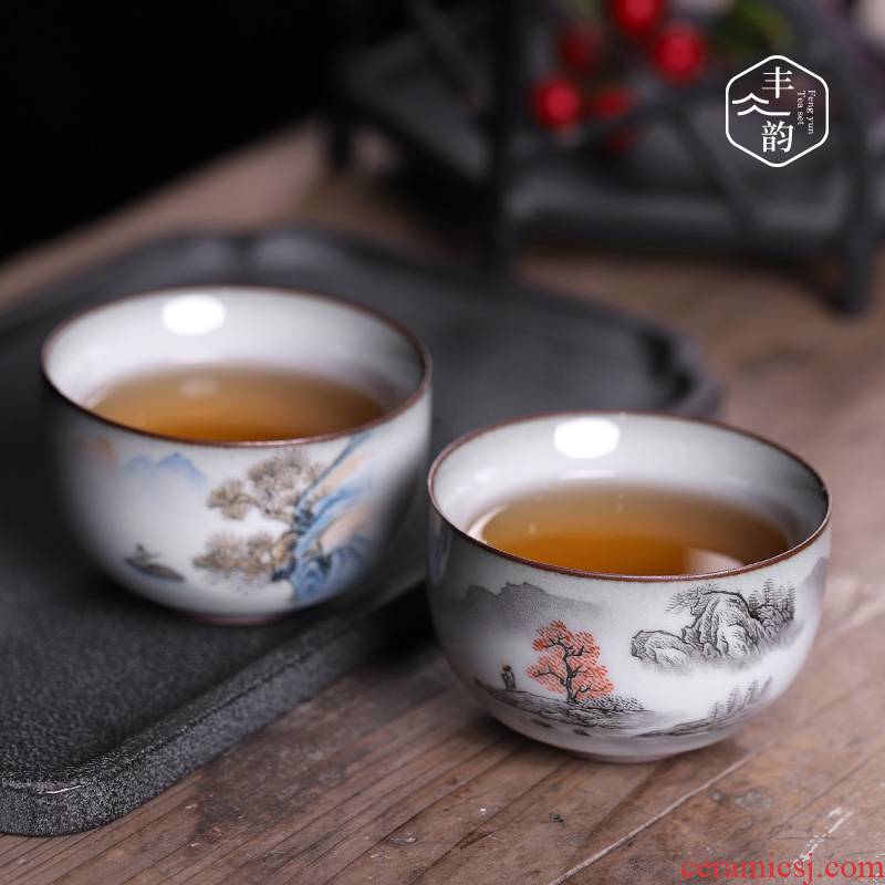 Guanyao large meditation masters cup hand - made kung fu tea cup of household ceramic tea cup of pure checking sample tea cup