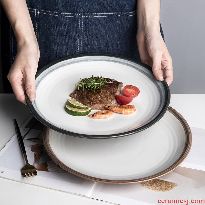 Steak plate creative gradient cafe ceramic tableware home 8.6 inches dish dish dish 11.4 inches western food dishes