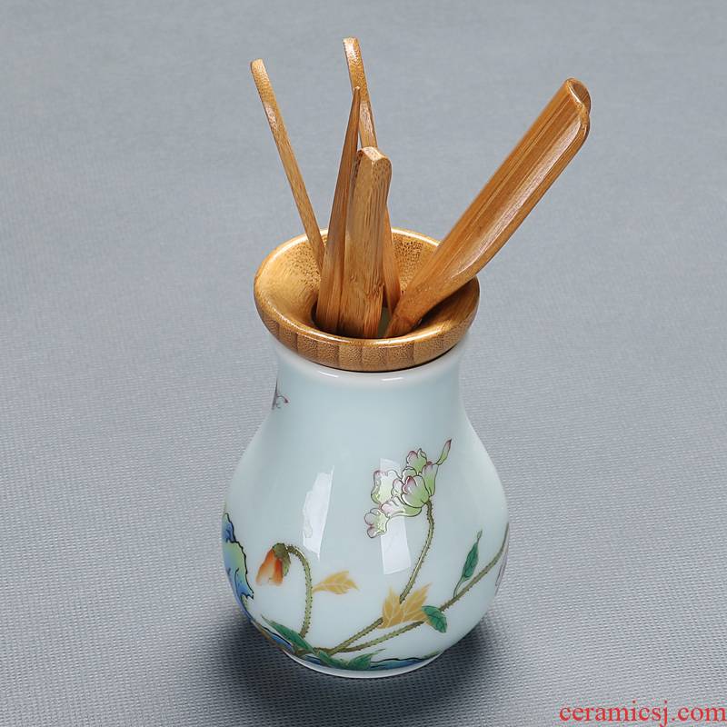 Xin arts edge shadow oolong tea way 6 gentleman white porcelain tea sets accessories bamboo ChaGa tea spoon, ceramic tea tin
