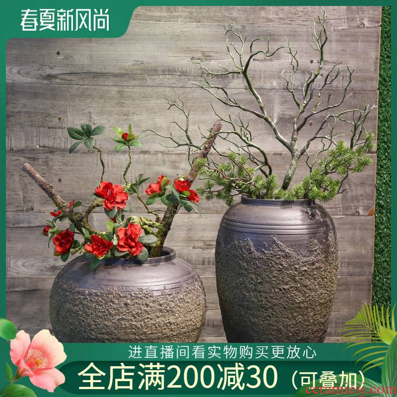 Jingdezhen ceramic coarse pottery vase furnishing articles mesa adornment restoring ancient ways between example villa simulation flower flower flower art