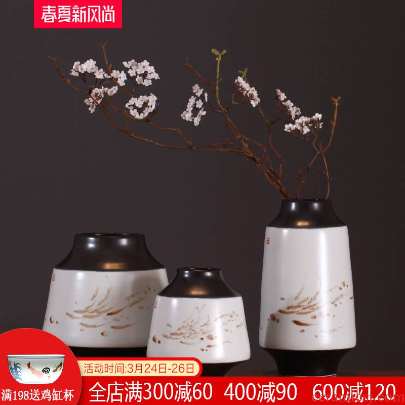 Modern new Chinese vase three - piece furnishing articles of jingdezhen ceramics zen dried flowers, flowers in the sitting room porch decoration