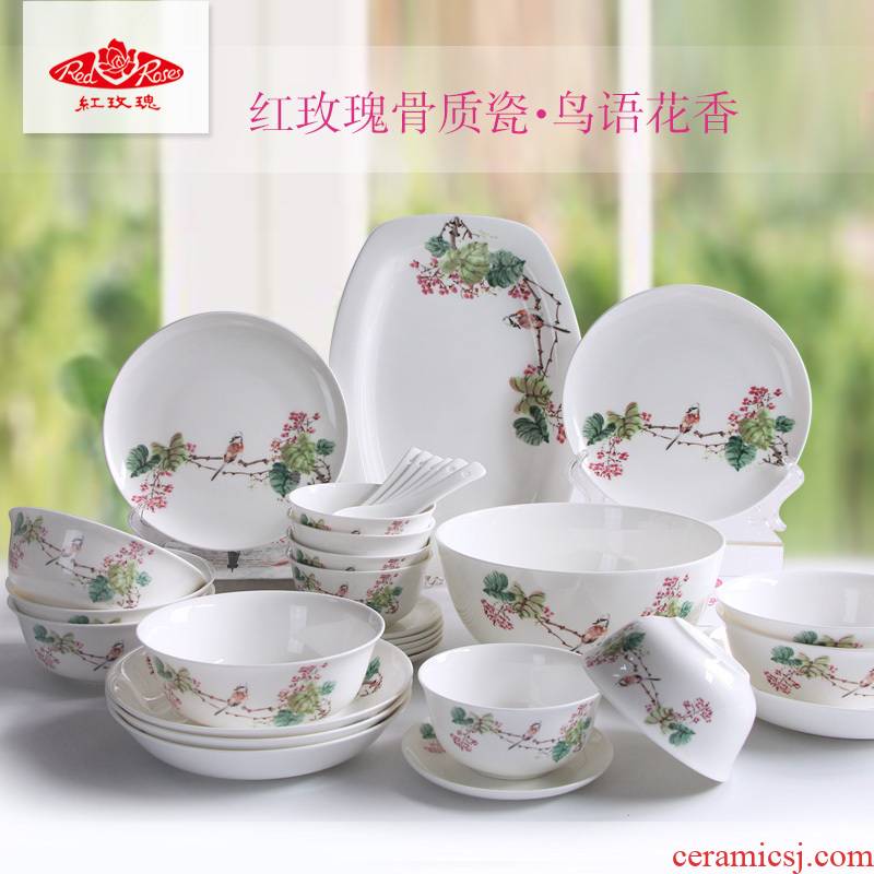 Tangshan ceramic bowl ipads China red roses ipads China tableware Chinese rural wind home dishes item match