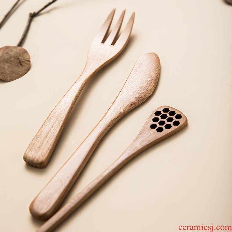 TaoDian household Japanese creative Dutch wooden spoon honey long handle knife fork ju wood knife and fork set