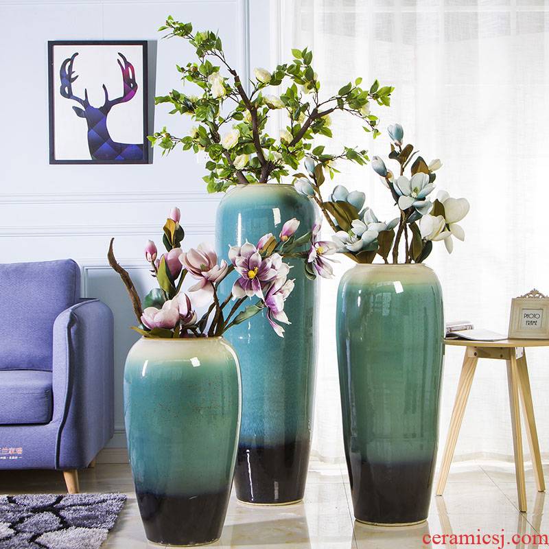 Jingdezhen ceramic vase club flower arranging furnishing articles landing large hotel villa living room decoration simple pottery decoration
