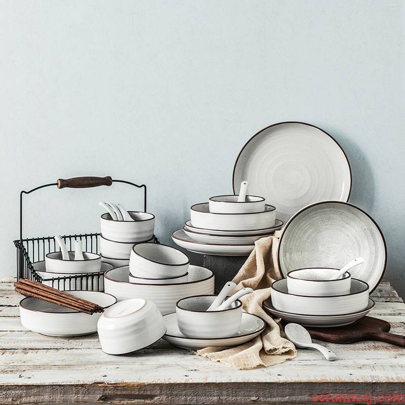 Porcelain soul dishes suit American tableware suit modern ceramic dishes dish bowl chopsticks combination suite with ikea