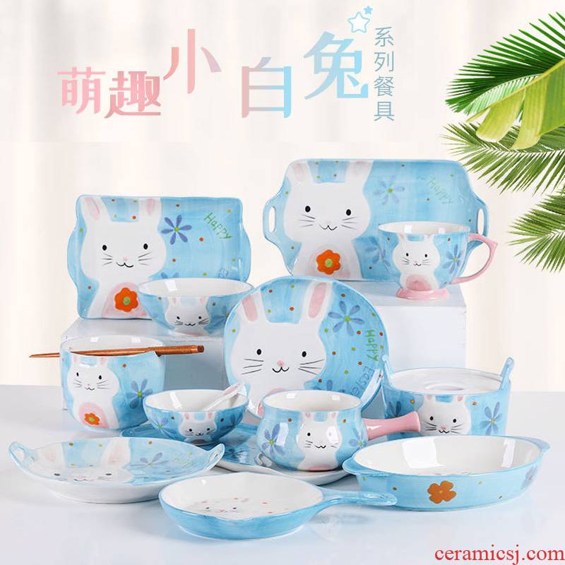 Love graces of interesting creative ceramic tableware hand - made hare stereo modelling under glaze color children 's dishes