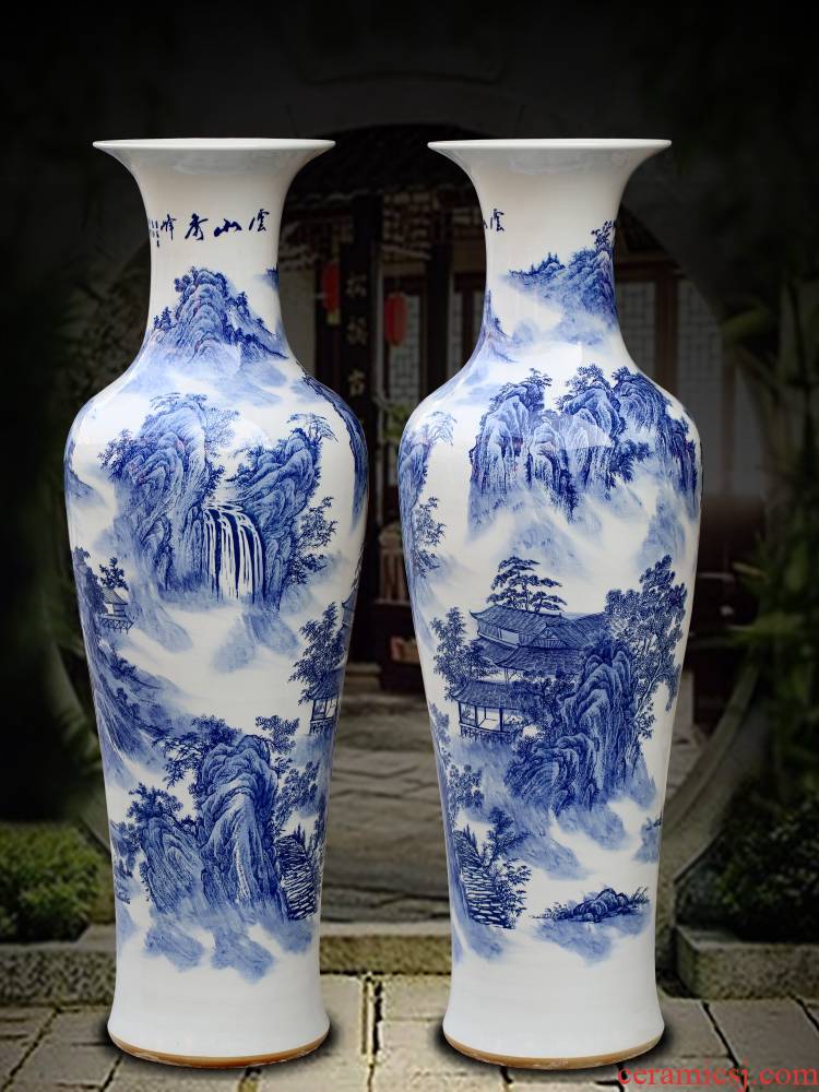 Jingdezhen blue and white porcelain hand - made yunshan xiufeng sitting room of large vase household ceramics furnishing articles store decoration