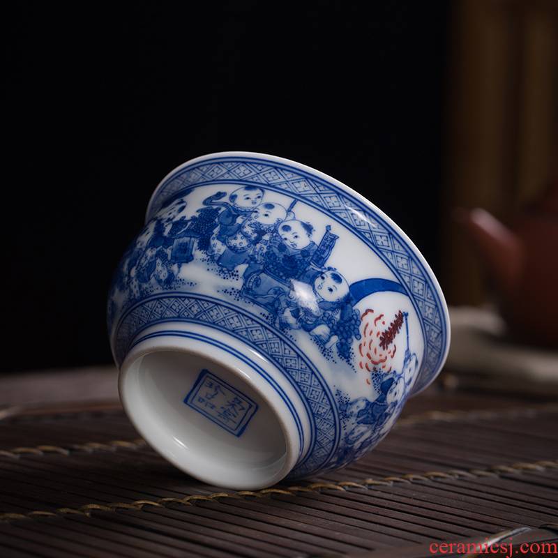 The Owl up jingdezhen hand - made porcelain of the lad a single CPU masters cup sample tea cup checking ceramic painting of mountains and waters