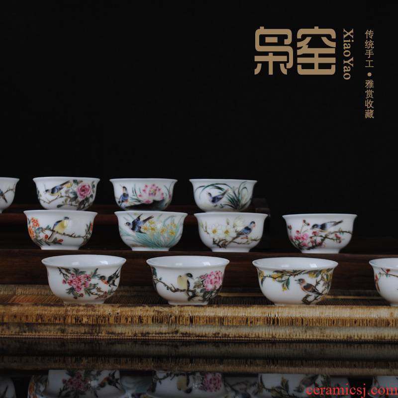 The Owl up jingdezhen famille rose tea set twelve flora suit hand - made ceramic cups individual small sample tea cup