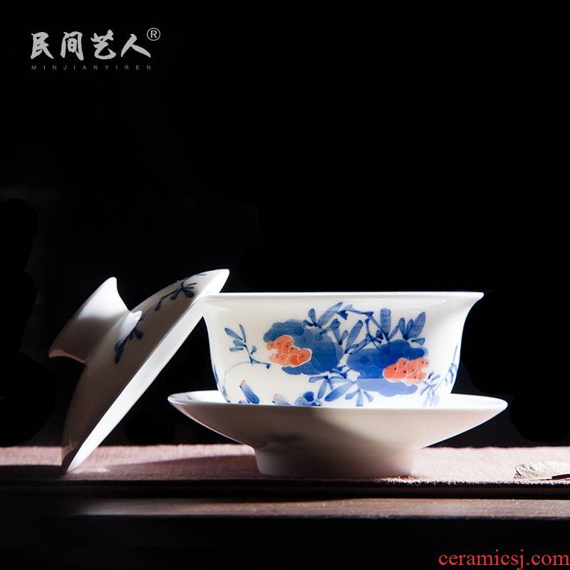 Jingdezhen ceramic hand - made trumpet three finger bowl to bowl kung fu tea set manually worship tureen tea cups