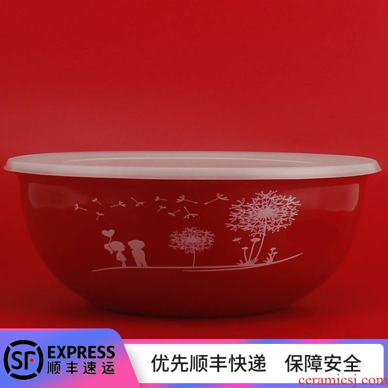 With pp cover thick enamel bowls strengthen enamel preservation bowl/lard basin bowl/mixing bowl, soup bowl/and the basin that wash a face