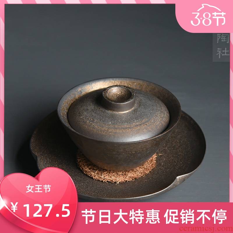 Poly real scene checking coarse pottery tureen up metal glaze tureen coarse pottery tea gold make tea bowl