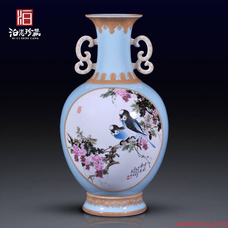 Jingdezhen ceramic hand - made flowers and birds ears vase study of new Chinese style household decorates sitting room collection flower arranging furnishing articles