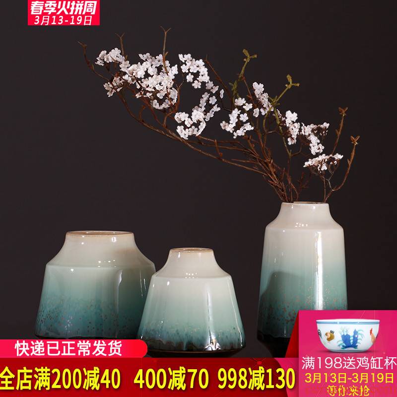 Three - piece suit modern new Chinese style restoring ancient ways is the sitting room home decoration vase furnishing articles of jingdezhen ceramics handicraft