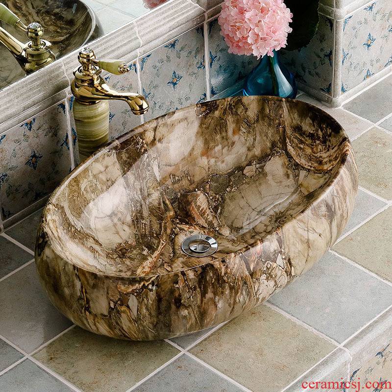 The stage basin oval sink imitation marble ceramic European household sanitary toilet toilet wash basin