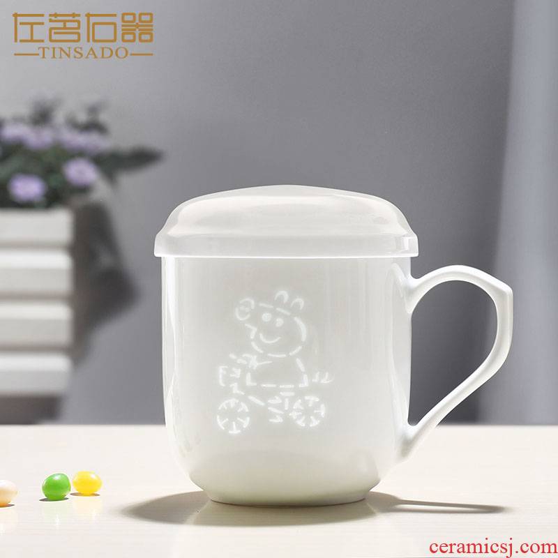 Pig jingdezhen ceramic cup white porcelain with cover page separation office tea tea cup small take filtering