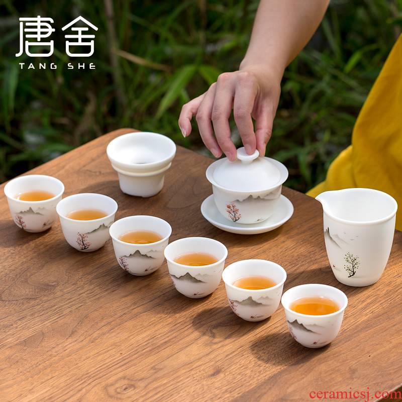 Don difference up dehua suet jade white porcelain hand - made tureen kung fu tea set office home sitting room ceramic tea cup