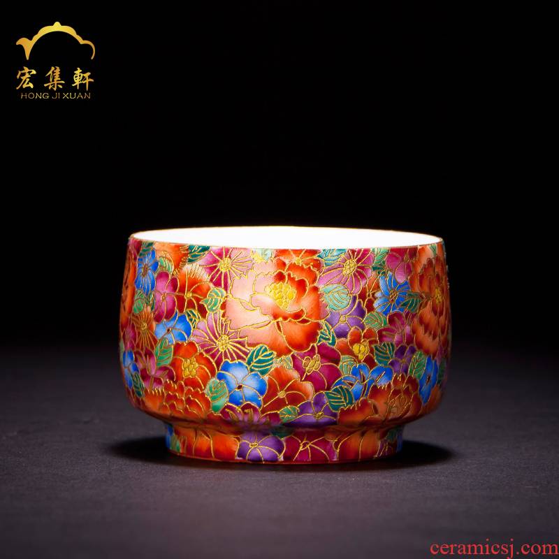 Jingdezhen tea cup manual wire inlay enamel color master sample tea cup cup large single glass ceramic kung fu tea set