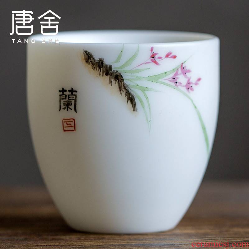 Tang s hand - made by patterns suet jade dehua white porcelain cup sample tea cup ceramic masters cup single cup by hand