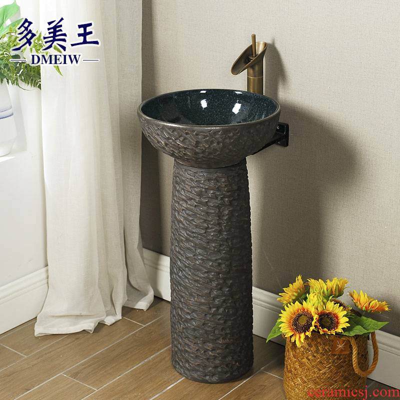 Retro pillar basin ceramic basin of wash one floor type lavatory courtyard balcony vertical integrated lavabo stone