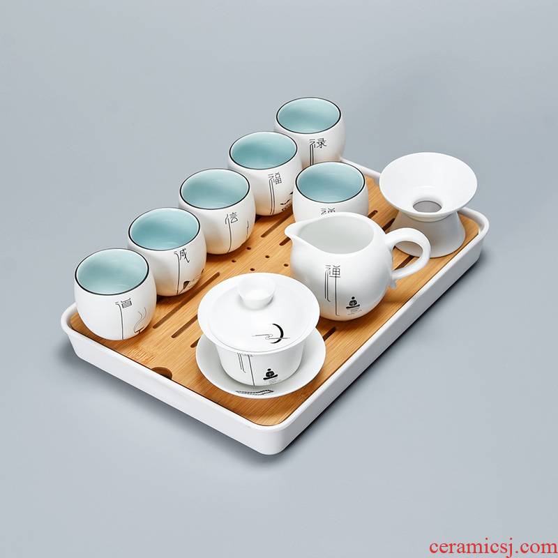 Jun ware up porcelain kung fu tea tea set suit small set of contracted household ceramic lid bowl of a complete set of cups