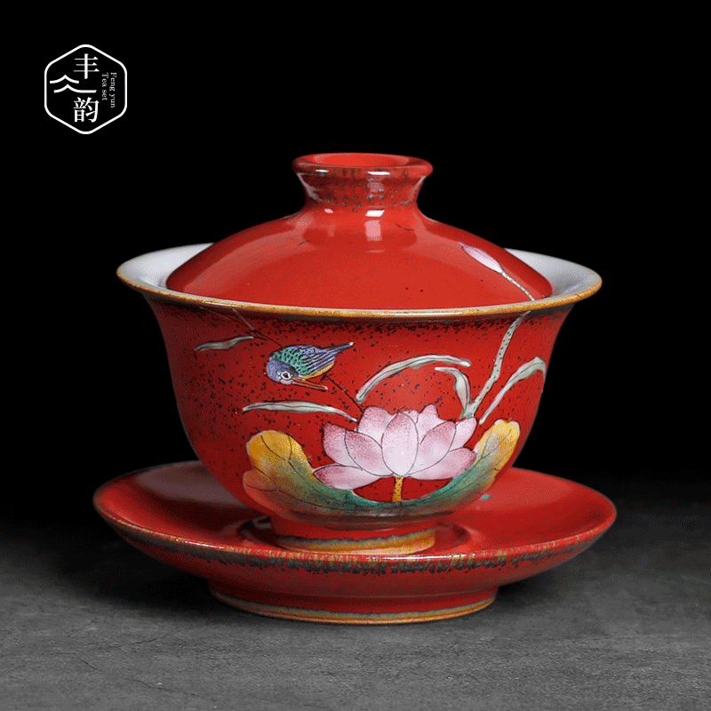 Large jingdezhen checking antique hand - made tureen single ceramic cups kung fu tea set three to prevent hot tea bowl