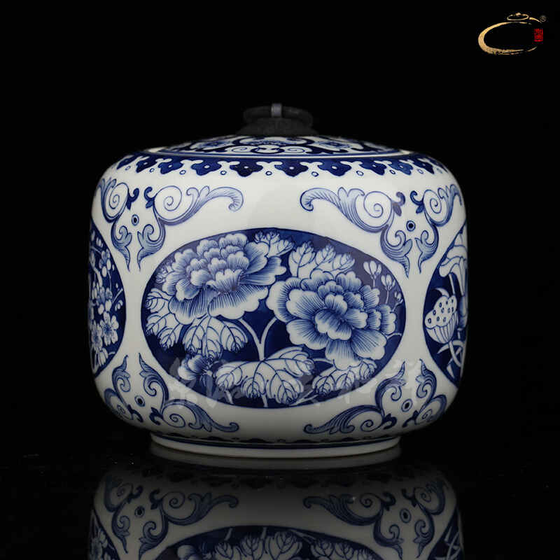 Beijing DE and auspicious jingdezhen ceramic POTS awake hand - made tea packaging gift box pot blue window four flower pot