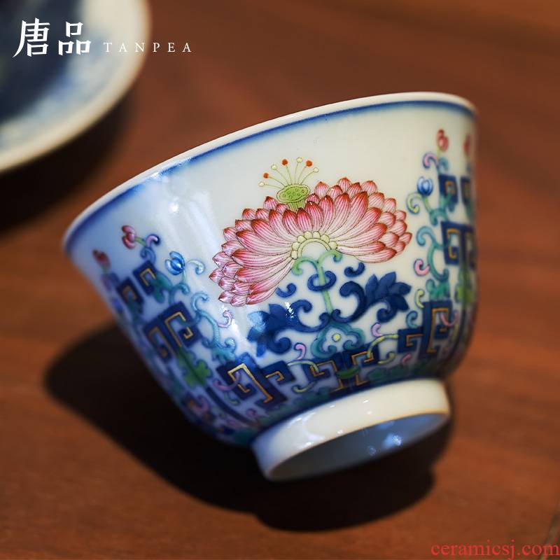 The Blue bucket colors lotus flower grain kung fu tea cups of jingdezhen ceramic antique porcelain cup lotus master CPU