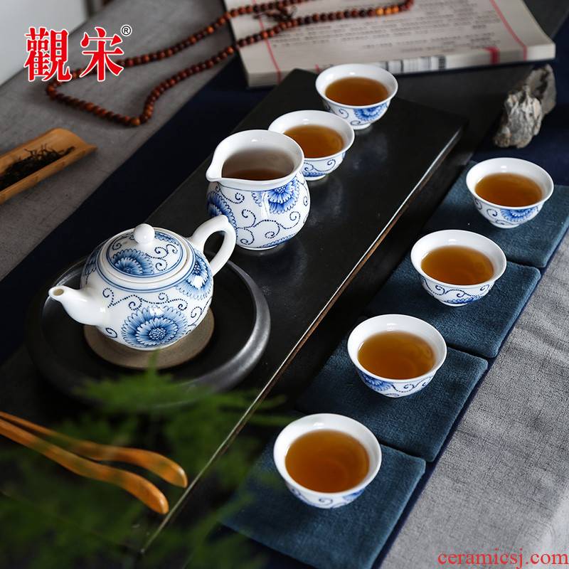 View the song View the song dynasty jingdezhen imitation of classical Chinese hand - made ceramic teapot restoring ancient ways of blue and white porcelain kung fu tea set