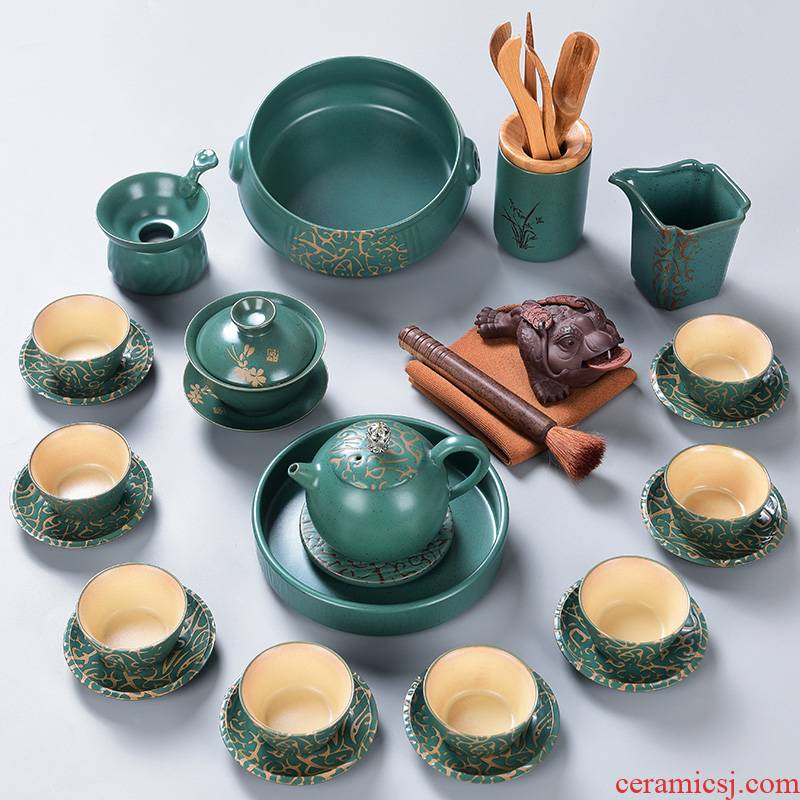 Laugh, dipping, green household ceramics glaze kung fu tea set a complete set of creative silk road the teapot tea set