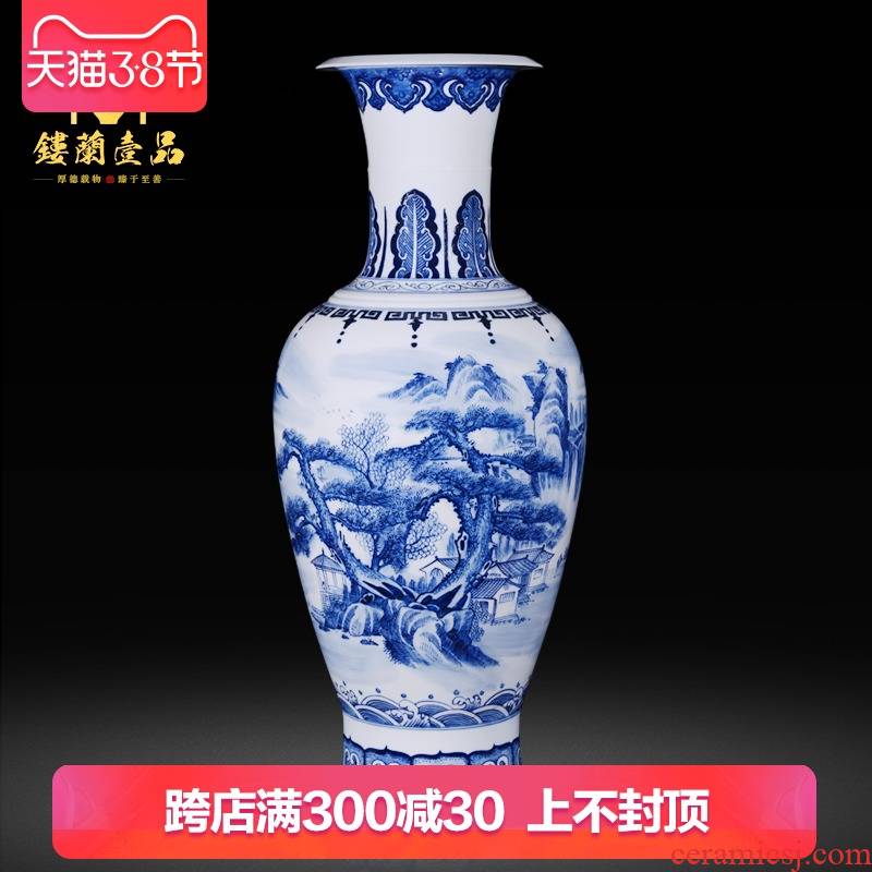 Jingdezhen ceramics hand - made of blue and white landscape landing place of vases, Chinese style living room decorations for the opening of marriage