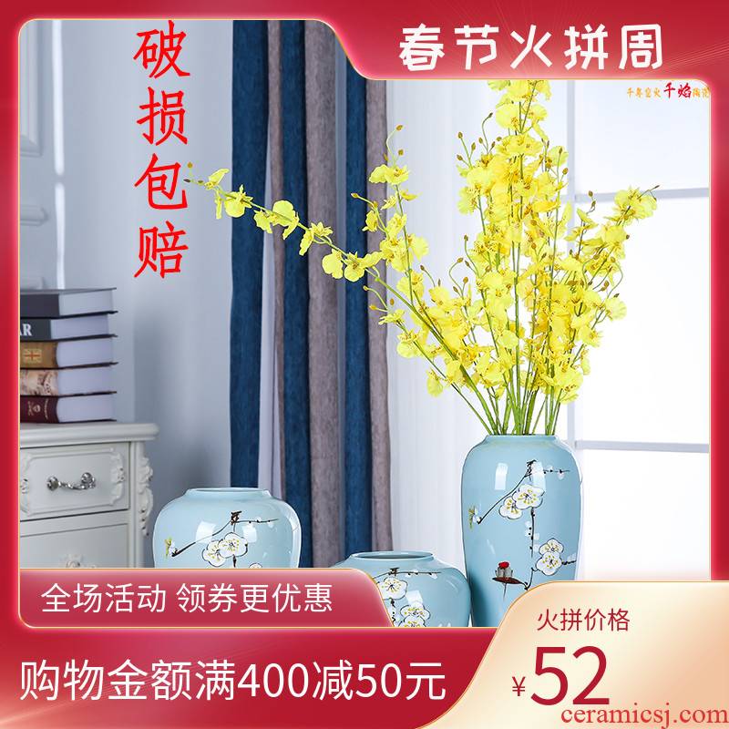 Jingdezhen ceramics vase furnishing articles of modern Chinese style living room TV cabinet lucky bamboo dried flowers flower arrangement home decoration