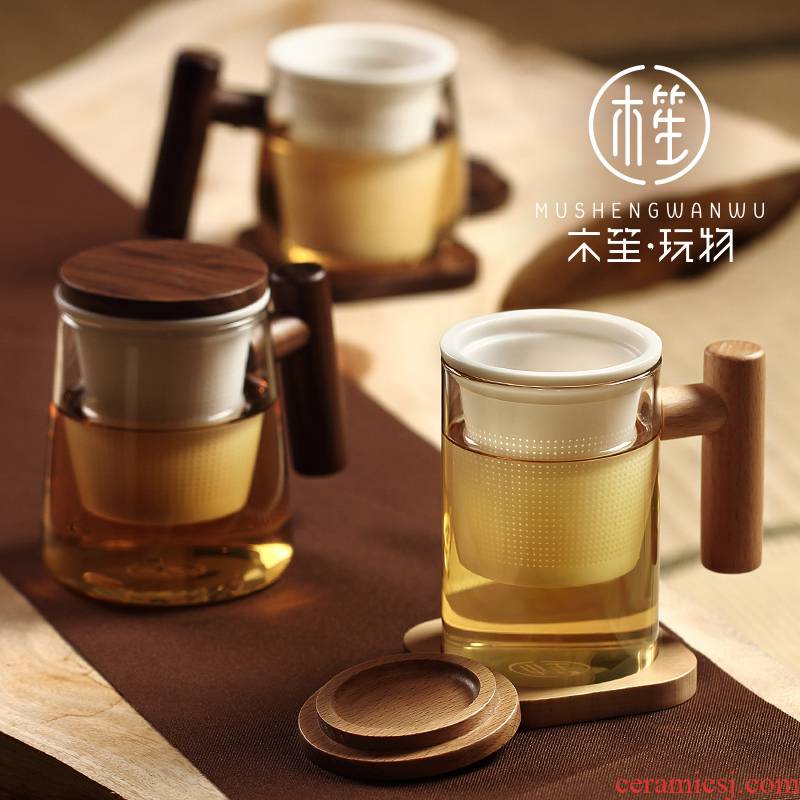 High temperature resistant glass tea cup separation Japanese household glass tea cup enamel - lined filtering cup Nordic character