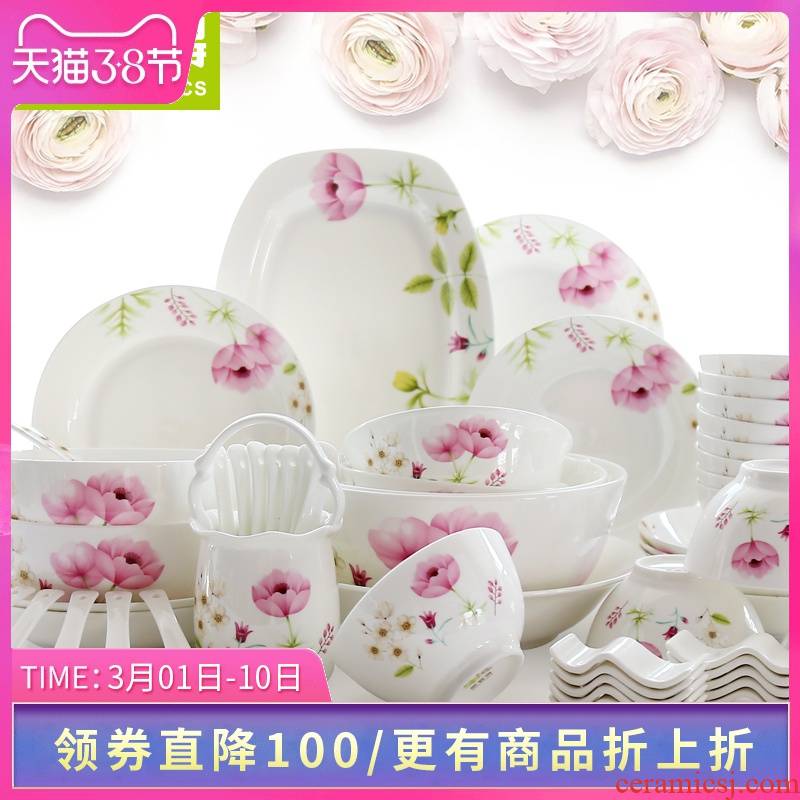 Think hk to 56 skull porcelain dishes suit tangshan ipads China tableware suit Korean wedding dishes dish