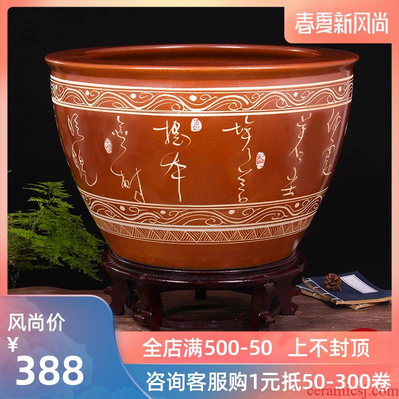 Jingdezhen ceramic aquarium turtle cylinder basin of water lily lotus goldfish bowl sitting room king fish bowl lotus cylinder