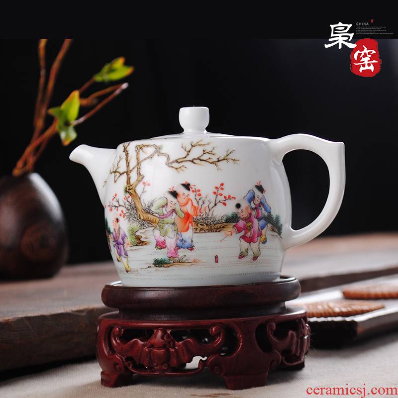 Jingdezhen pastel hand - made ceramic tea set the teapot household pure manual single filter boil tea teapot large capacity