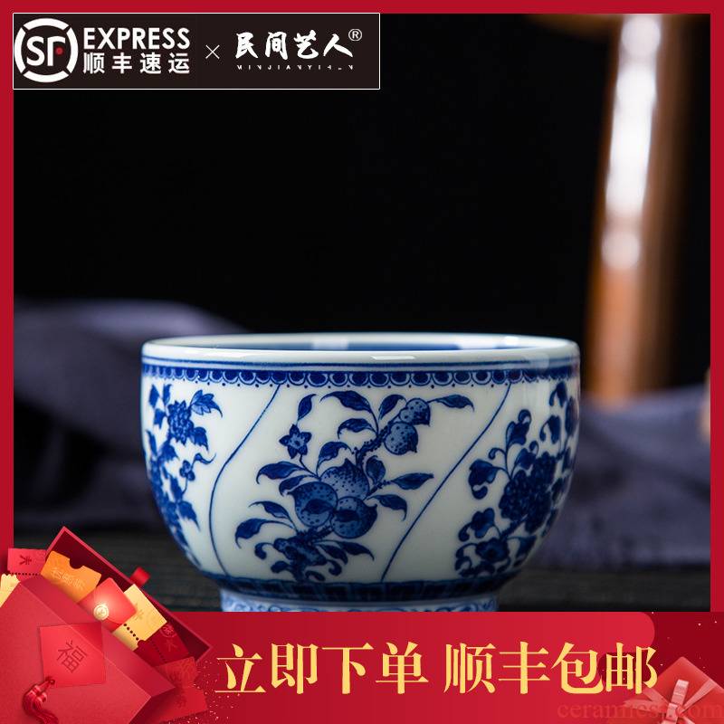 Flowers figure hand - made porcelain of kung fu master cup of jingdezhen ceramics cup sample tea cup individual cup single cup bowl