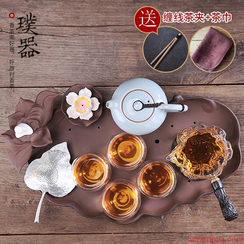 Injection machine glass kung fu tea set ceramic contracted purple sand tea tray was your up dry the teapot tea tray
