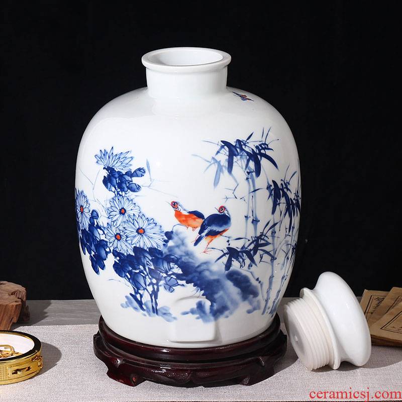 Jingdezhen ceramic jars 10 jins 20 jins 30 jins with leading wine jar it bottle seal pot liquor jugs