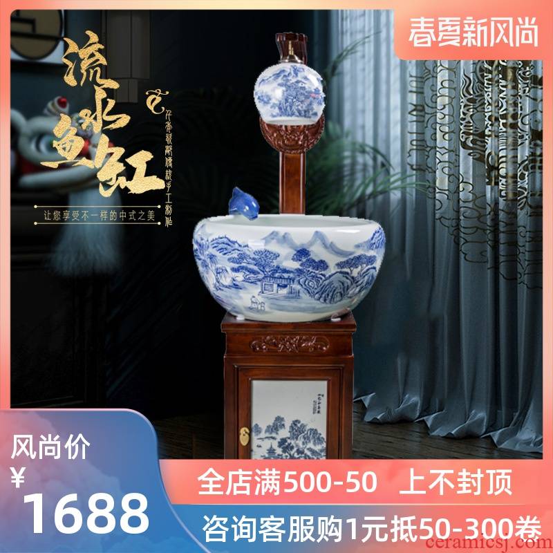 Blue and white contracted jingdezhen ceramic tank - oxygen circulation filter tank porcelain jar goldfish bowl sitting room adornment