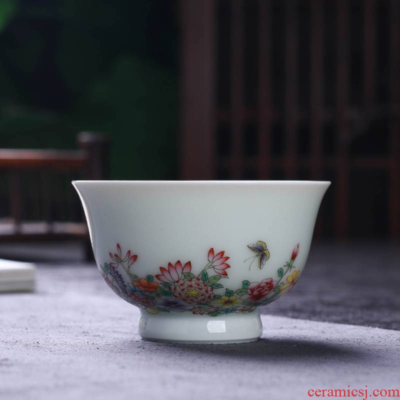 Offered home - cooked maintain fire ceramic tea cup in hand colored enamel bowl handless small jingdezhen porcelain sample tea cup