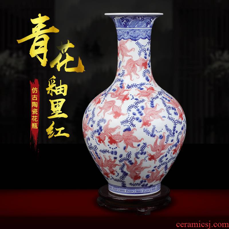 Jingdezhen ceramics antique vase blue - and - white youligong red fish figure sitting room place collectables - autograph collection household act the role ofing is tasted