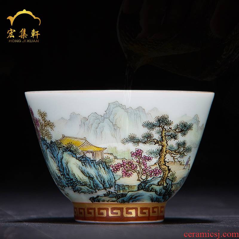 The Master sample tea cup of jingdezhen ceramic cups cup single cup pure manual on powder enamel glaze archaize paint landscape cup