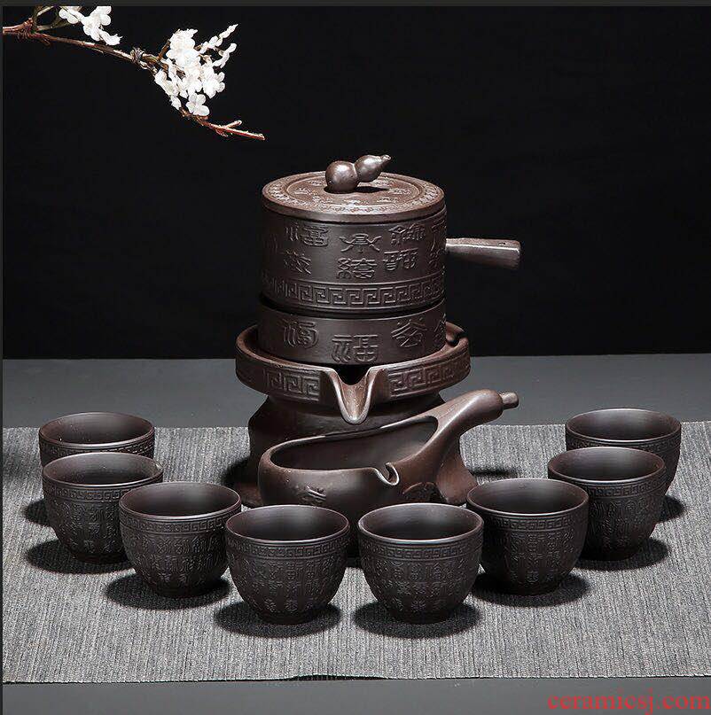 Leopard lam, semi - automatic tea ware tea to implement lazy all kung fu tea set suit household atone purple ceramic teapot