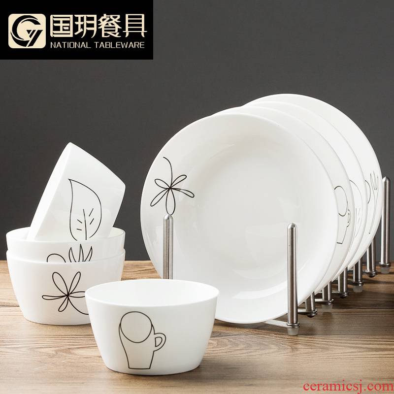 Countries he tableware suit dish bowl combination home eat rice bowl 4 tangshan ipads bowls disc suit creative dishes